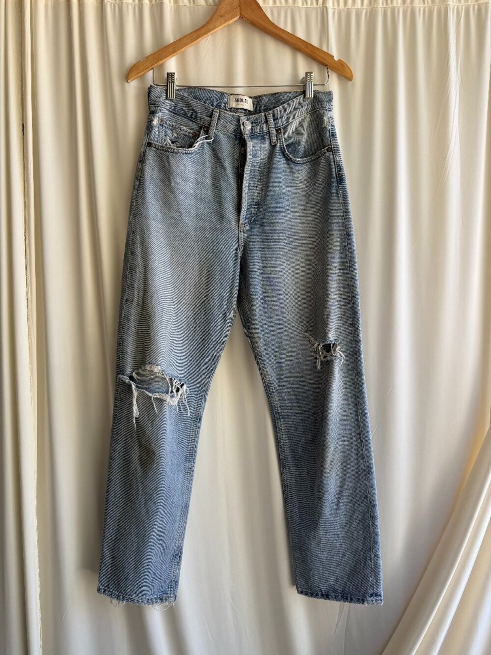 AGOLDE Distressed High Rise Straight Leg Jeans Light Wash Size 25